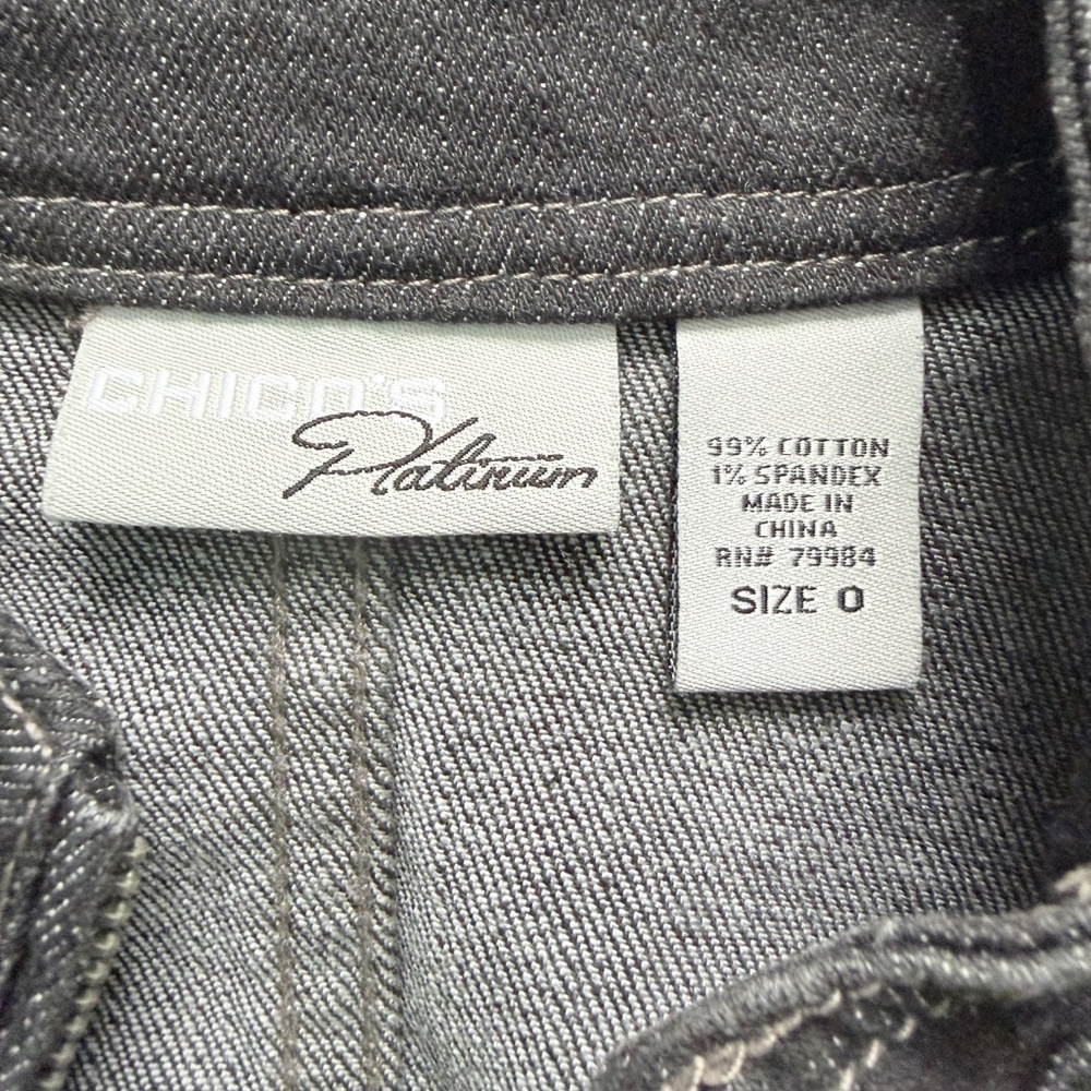 CHICO'S PLATINUM | Black Denim Moto Style Jacket Sz 4 - Picture 6 of 7